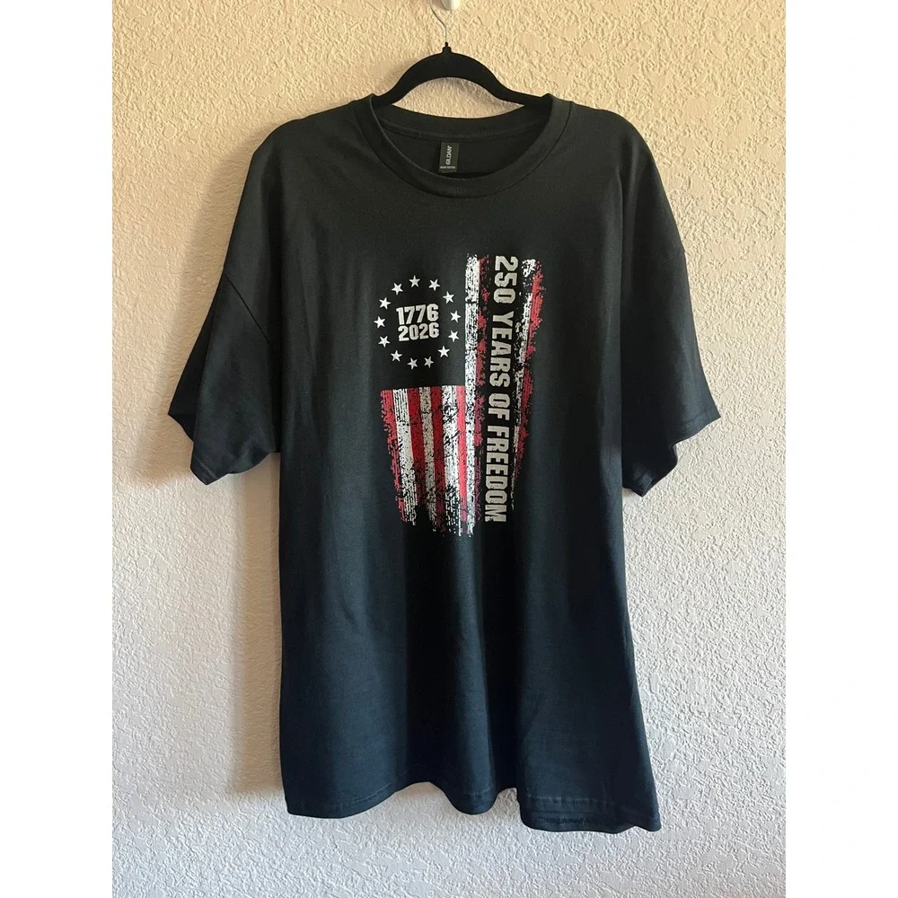 Gildan 250 Years of Freedom 1776-2026 USA Flag Graphic‎ T-Shirt Mens 2XL Black